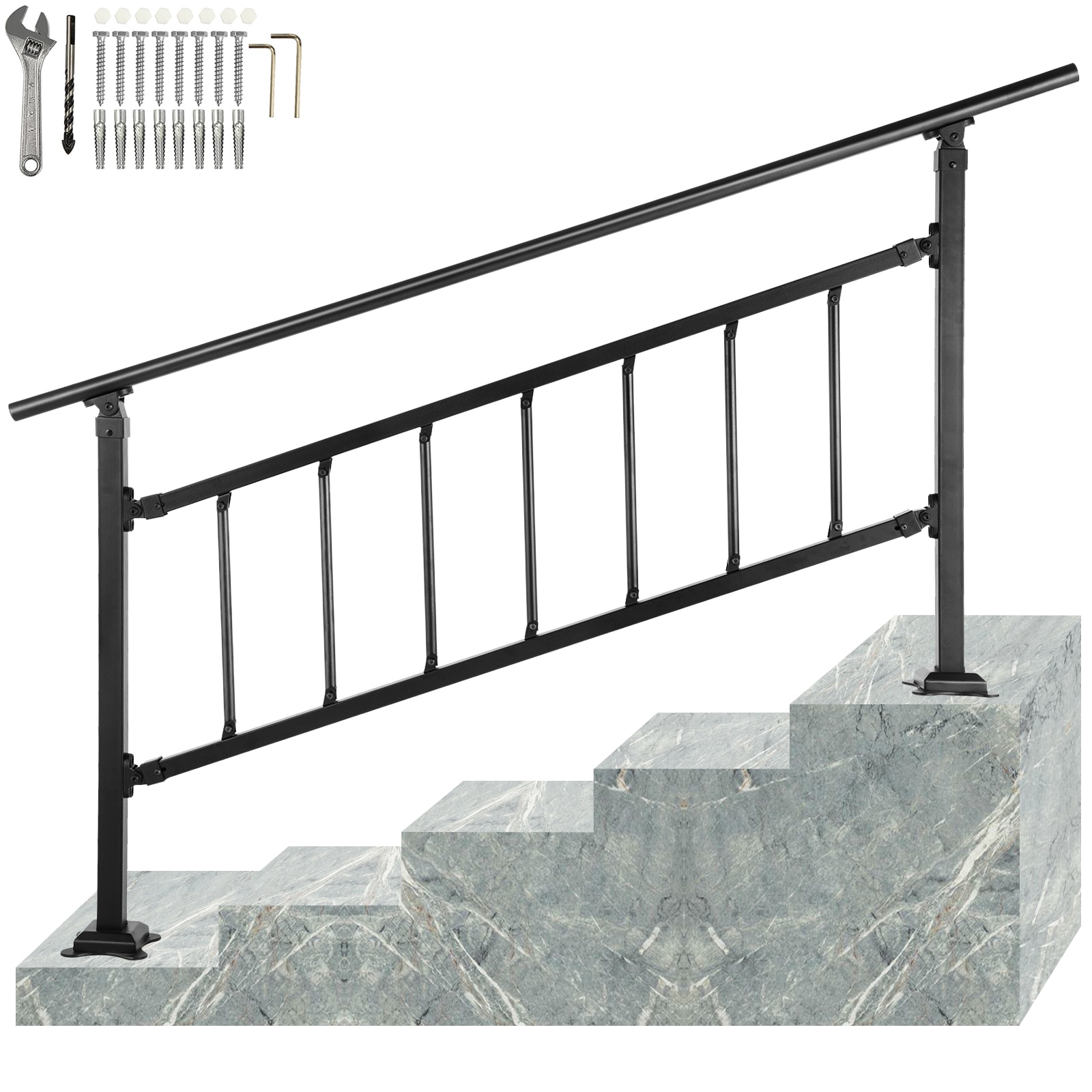 Adjustable Wrought Iron Stair Railing For Exterior Concrete Steps_voghion.com
